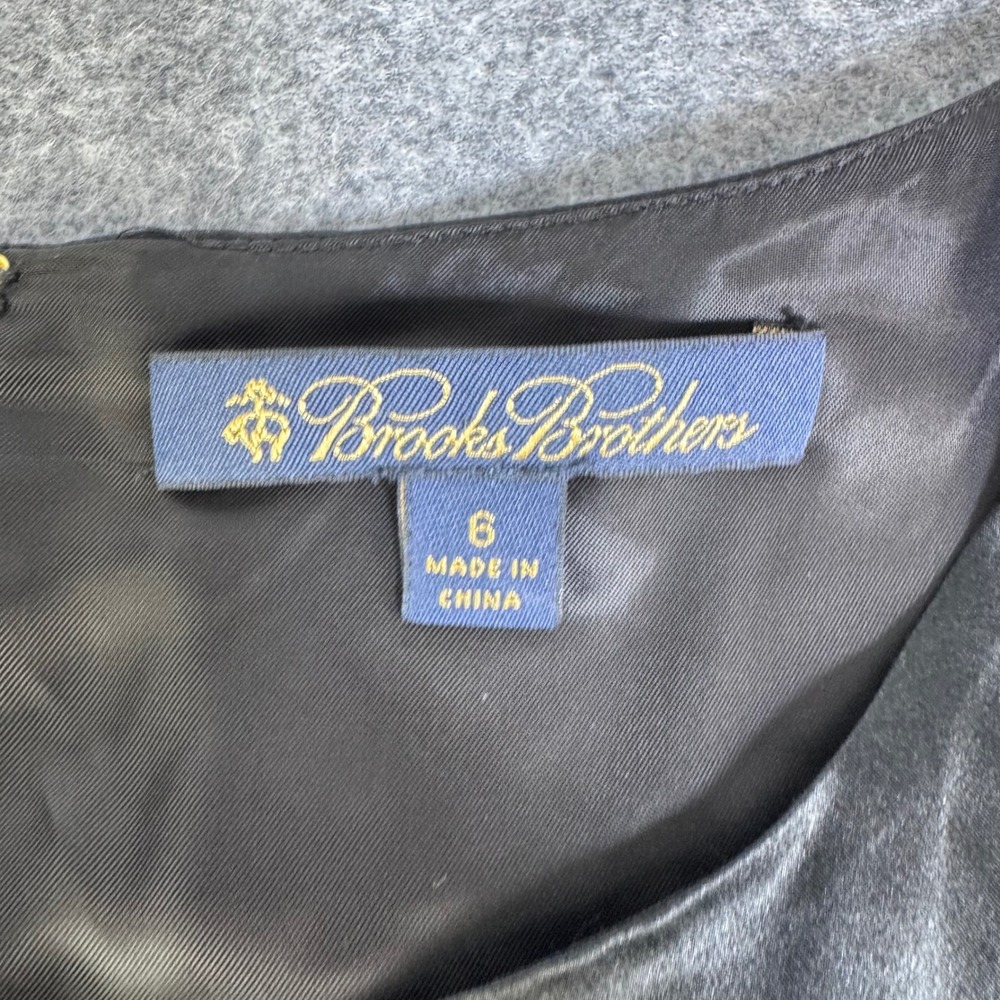 Brooks Brothers Black Satin 100% SILK Tunic Shift Dress Bow Tassels Size 6 - Picture 3 of 7
